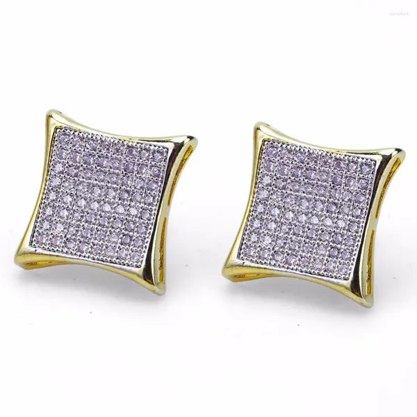 Pendientes de tuerca para hombre, pendiente de Hip Hop, Color dorado, Material de cobre, Micro pavé de diamantes de imitación, joyería cuadrada ostentosa para hombre, tornillo de roca