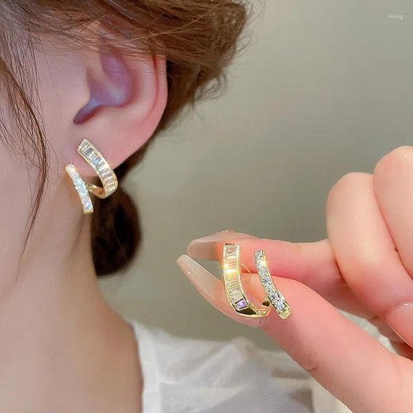 Pendientes de tuerca MENGJIQIAO, pendientes geométricos en forma de U de circón delicado a la moda para mujeres y niñas, pendientes minimalistas, regalos de joyería Brincos