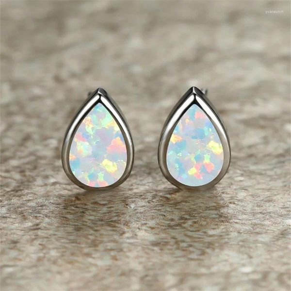 Boucles d'oreilles minimalistes pour hommes et femmes, petite pierre goutte d'eau, blanc, bleu, opale de feu, couleur argent, bijoux de mariage pour femmes et hommes