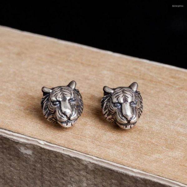 Pendientes de tachuelas Hombres Real Solid Antique 925 Sterling Silver Tiger Unique Men's Animing Piercing Jewelry