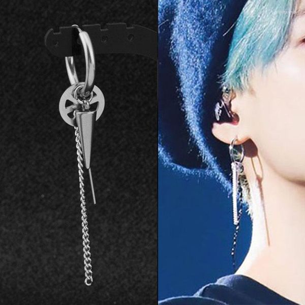 Stud Oorbellen Mens Single Spike RVS Cross Earring Guys Sieraden Idol KPOP DNA Rock Hip Hop Grunge Punk Dagger Ear Clip Unisex