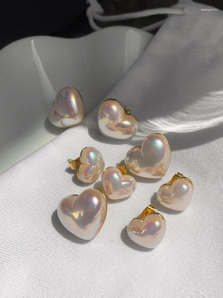 Pendientes de tuerca con forma de corazón de sirena para mujer, Perla Mabe, tachuelas Ins, ligeros, de lujo, delicados