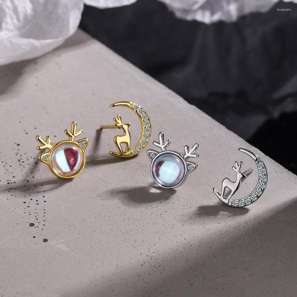 Boucles d'oreilles à tige joyeux noël wapiti pierre de lune cerf pour femmes coréen mignon asymétrique boucle d'oreille filles année bijoux cadeau