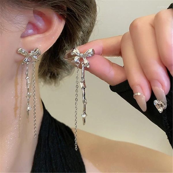 Boucles d'oreilles en métal avec nœud papillon, longs glands, Piercing, simples et élégants, bijoux de tempérament, cadeau pour femmes