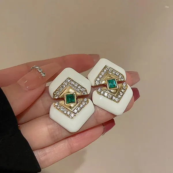 Pendientes de tuerca de Metal geométrico triángulo mosaico verde pendiente de cristal para mujer Vintage personalidad fiesta boda joyería HUANZHI