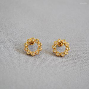Boucles d'oreilles à tige en argent 925, Micro incrusté de Zircon, strass, cercle, épingle, pour femmes