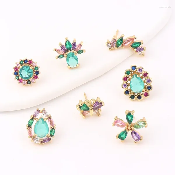 Boucles d'oreilles Micro mosaïque colorée en Zircon, Design fleur ovale, bijoux à la mode, cadeaux de fête pour dames