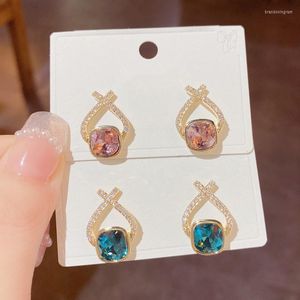 Boucles d'oreilles en cristal de zircone pour femmes, Micro pavé, Style coréen, vente en gros, 2022