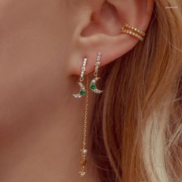 Stud -oorbellen migga 3 stks romantische groene zirkoon ster maan oorschijfje goud kleur vrouwen kristallen sieraden