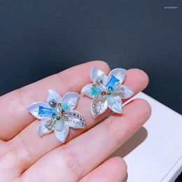 Boucles d'oreilles à tige MIGGA cristal autrichien résine coquille fleur pour les femmes Design Original bijoux de fête de luxe