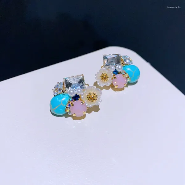 Pendientes de tuerca MIGGA, flor de piedra semipreciosa hecha a mano para mujer, diseño Original, joyería de fiesta de lujo