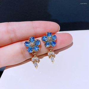 Boucles d'oreilles MIGGA luxe bleu cristal perlé fleur goutte plaqué or Design Original femmes bijoux