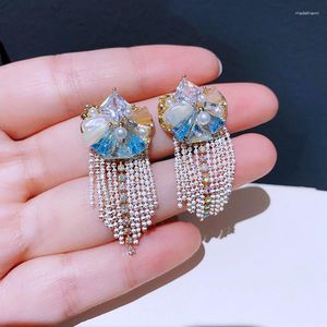 Boucles d'oreilles à tige MIGGA chaîne de luxe gland zircone cristal goutte pour les femmes conception originale bijoux de fête plaqué or