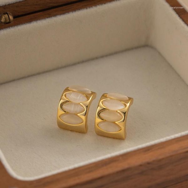 Boucles d'oreilles minelles minelles fashion shinning opale pierre naturelle pour les femmes 18k réel plaque d'or c