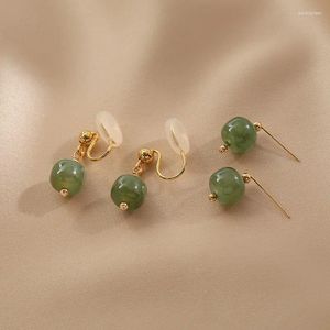 Boucles d'oreilles Minar rétro couleur verte pierre naturelle fil de Jade pour femmes 14K véritable plaqué or cuivre déclaration bijoux quotidiens