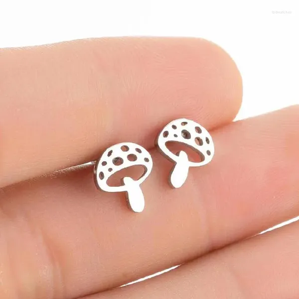 Pendientes de tuerca Mini lindos hongos recortados accesorios de acero inoxidable regalo para mujeres y niñas 4 colores
