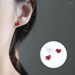 Boucles d'oreilles Mini coeur rouge exquis couleur argent oreille Bijoux pour femmes fête anniversaire cadeaux cristal clair Bijoux
