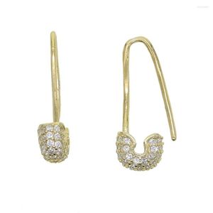 Pendientes minimalistas de plata de ley 925, diseño único, clip de seguridad, tachuelas, joyería elegante para mujer, pendiente delicado de circonita dorada