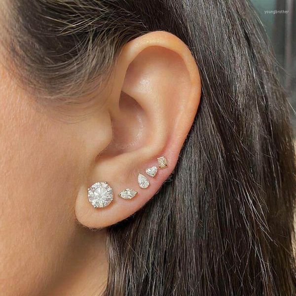 Boucles d'Oreilles Minimal Délicat Mode Fille Femmes Multi Piercing Mini Minuscule Pavé Simple CZ Coeur Carré Larme Ronde