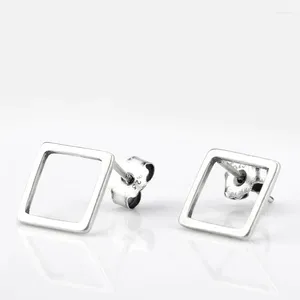 Boucles d'oreilles minimalistes en argent Sterling 925, forme carrée creuse géométrique pour femmes et filles, bijoux de fiançailles de mariage