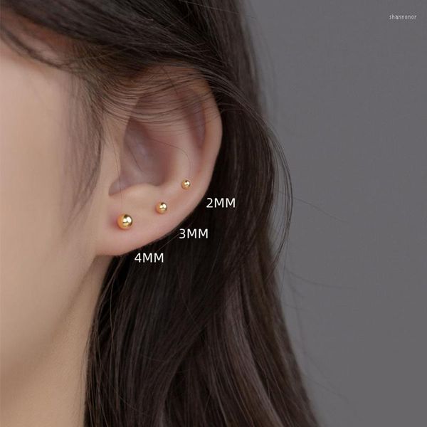 Boucles d'oreilles minimalistes en argent Sterling 925 petite boule pour femmes mode vis perles Piercing bijoux accessoires