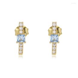 Boucles d'oreilles étalon minimaliste Blue Square Zircon Bar Fashion personnalisé S925 Bijoux plaqué d'or en argent sterling 14 carats pour