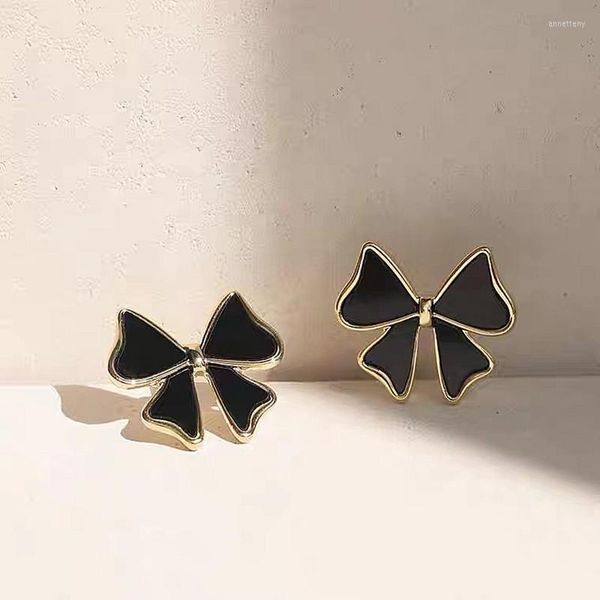 Boucles d'oreilles minimalistes nœud papillon pour femmes filles noir blanc or couleur métal accessoires boucles d'oreilles Piercing bijoux cadeaux