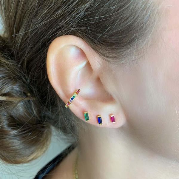 Pendientes de tuerca minimalistas para mujer, barra geométrica breve, Plata de Ley 925 auténtica, bisel de tachuelas simples, joyería encantadora de circonia cúbica completa