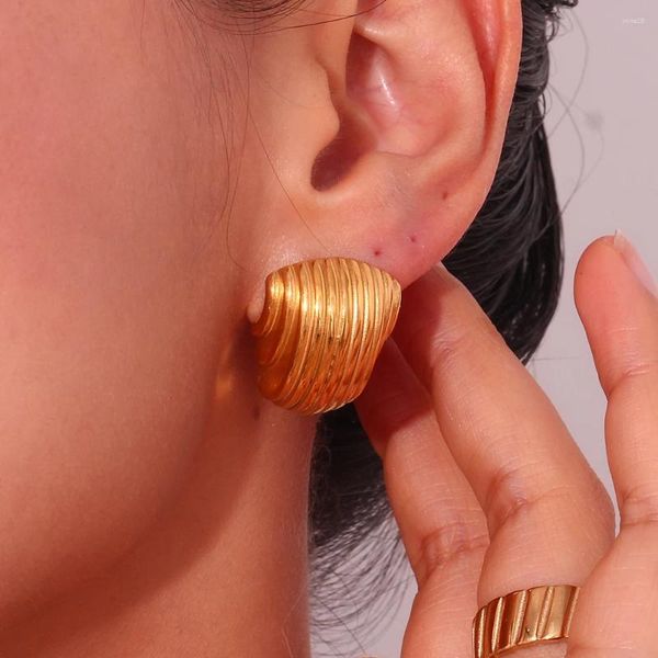 Boucles d'oreilles étalon design créatif minimaliste Géométrique Géométrique Irrégulaire en acier inoxydable Grain vertical 18K Gold Plaqué pour les femmes