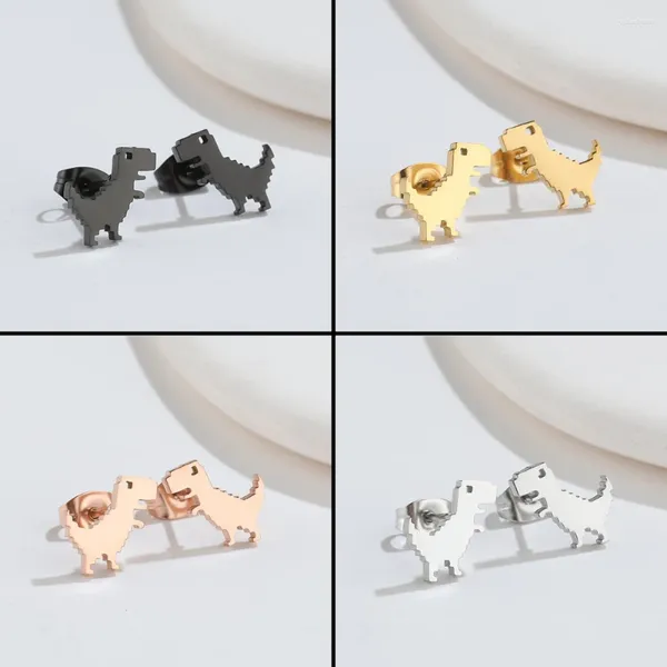 Pendientes De Botón Minimalista Dinosaurio Animal Negro Para Niños Niñas Acero Inoxidable Pendiente De Mujer Accesorios De Joyería Regalos Únicos