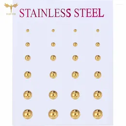 Boucles d'oreilles minimalistes pour femmes et hommes adolescents, ensemble de boules solides de taille mixte de 2 à 7mm, bijoux en acier inoxydable doré de petite à grande taille