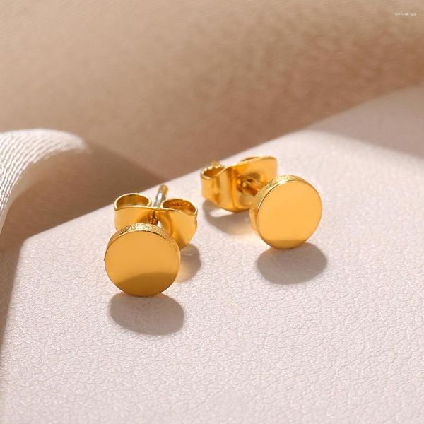 Pendientes de tuerca minimalistas de Color dorado para mujer y niña, redondos brillantes, joyería de moda, disco pequeño de acero inoxidable Simple