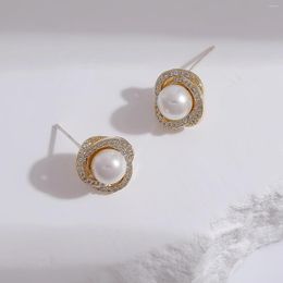 Boucles d'oreilles minimalistes pour femmes, Imitation de perle, avec aiguille d'oreille en argent S925, avec Zircon en laiton écologique, bijoux en or 14 carats, vente de jacinthe