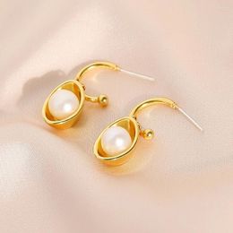 Aretes Pendiente minimalista de Corea con perla de agua dulce con aguja de plata S925 / latón ECO joyería rellena de oro de 18 k para mujer HYACINTH
