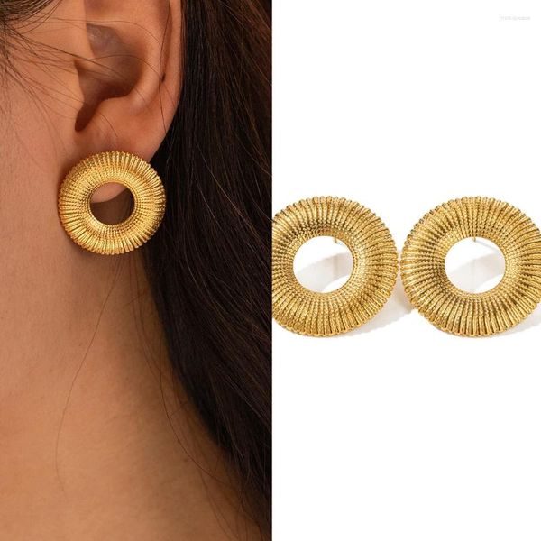 Boucles d'oreilles lignes minimalistes, cercle de beignet rond Chic en acier inoxydable, Bijoux d'oreille français Vintage, cadeaux de fête, vente en gros