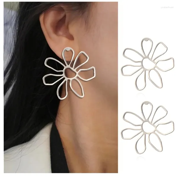 Pendientes de tuerca minimalistas Punk Hip Hop geométrico flor hueca hipérbole genial para mujeres joyería estética para las orejas