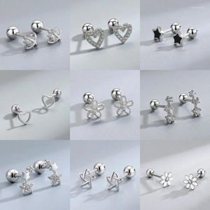 Boucles d'oreilles à tige minimalistes, fermeture à écrou à vis, en argent sterling S925 et diamants brillants, accessoire d'été parfait pour les femmes