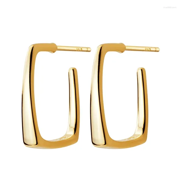 Pendientes de aro minimalistas para mujer, aretes de Plata de Ley 925 auténtica, rectangulares, joyería geométrica Simple para la oreja