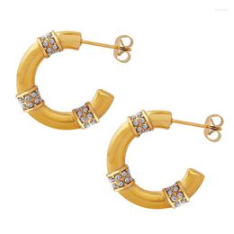 Boucles d'oreilles minimalistes en acier inoxydable zircon cubique en forme de C cerceau géométrique pour femmes filles sans ternir cadeau de bijoux de mode