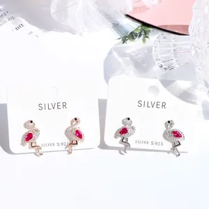Boucles d'oreilles Miqiao Flamingo 2024 Femmes bijoux 925% Silver Silver femelle élégante Purple Diamond Zircon Shape Chic Gift