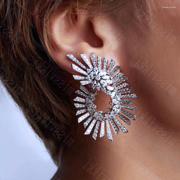 Boucles d'oreilles missvikki charme brillant magnifique grande fleur de g￩om￩trie pour les femmes bijoux de mariage de mari￩e full mirco cz cubic zircon
