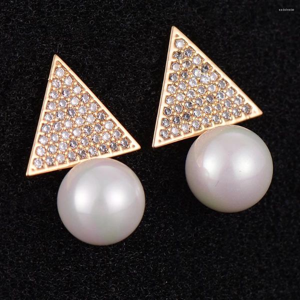 Boucles d'oreilles Missvikki mode Triangle forme perle incrustée pleine Micro cubique zircone pavé femmes bijoux de fiançailles de mariée