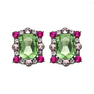 Oorknopjes Miwens kristal verfraaid in groen fuchsia en lichtroze voor dames Sprankelende geometrische vierkante strass