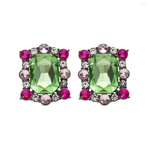 Pendientes de tuerca Miwens Crystal adornados en verde fucsia y rosa claro para mujer diamantes de imitación cuadrados geométricos brillantes