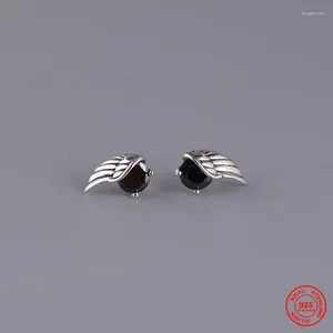 Oorknopjes MKENDN 925 Sterling Zilver Retro Veer Zwarte Zirkoon Voor Mannen Vrouwen Persoonlijkheid Oor Sieraden Punk Rock Gotische Stijl