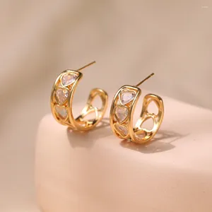 Boucles d'oreilles Stud Mkopsz Gold Couleur géométrique métal C Forme pour les femmes Cœur de mode Zircon Bijoux d'oreilles