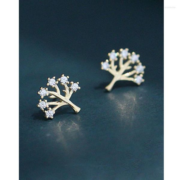 Pendientes de tuerca MLKENLY Mini Árbol de la vida Exquisito Plata de ley 925 Golden Mori Mujer Estudiante Hoja Accesorios