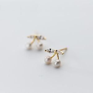Boucles d'oreilles à tige MloveAcc en argent sterling 925 mignonne petite perle cerise claire CZ femmes bijoux