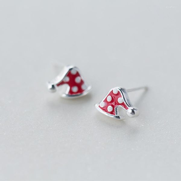 Pendientes de tuerca MloveAcc 925 Plata de Ley Navidad Santa sombrero rojo pequeño pendiente para mujer chica encantador regalo festivo joyería