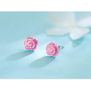 Boucles d'oreilles MloveAcc Original 925 argent Sterling Rose émail pétales de Rose fleur pour femmes filles bijoux de mode